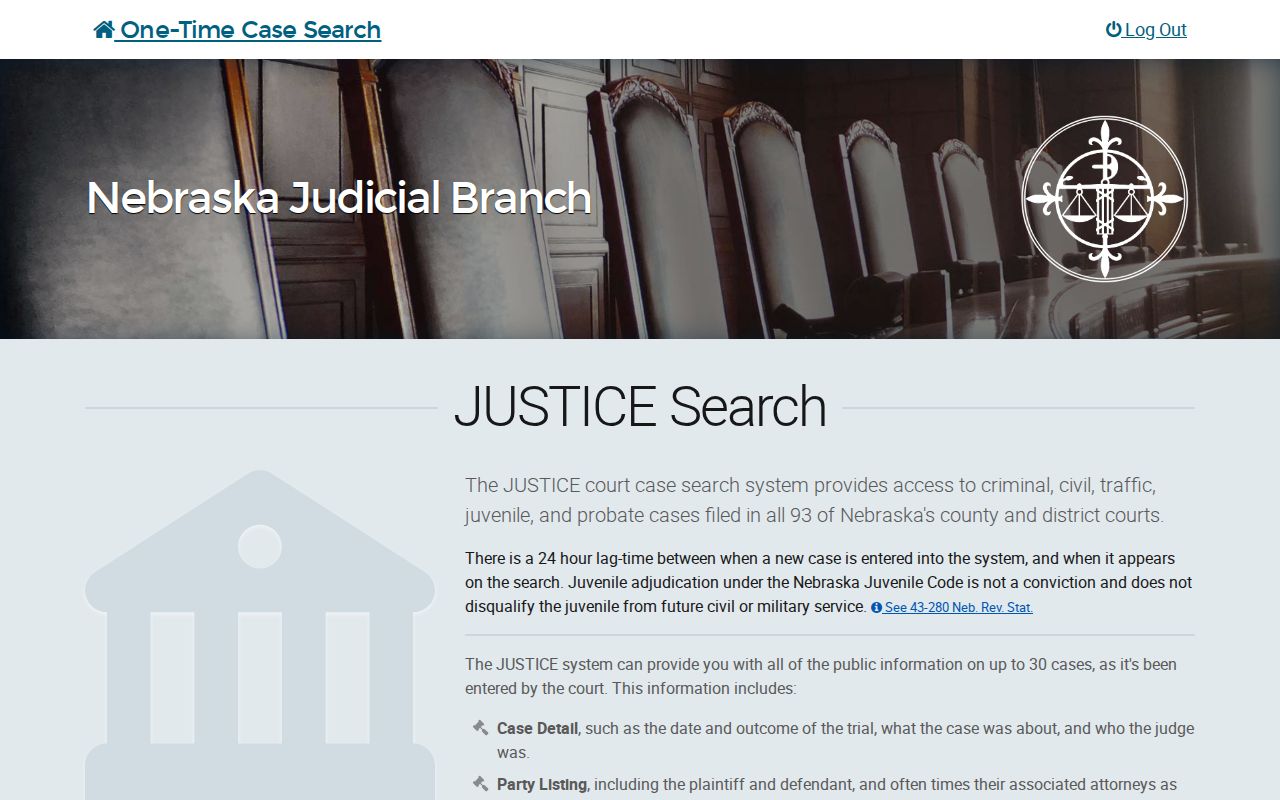 Hall County case lookup JUSTICE one-time search entry