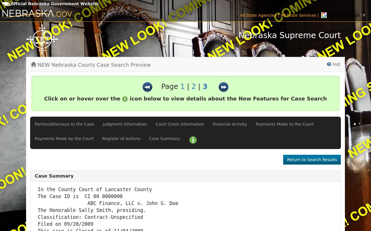 Hall County case lookup Register of Actions detail demonstration