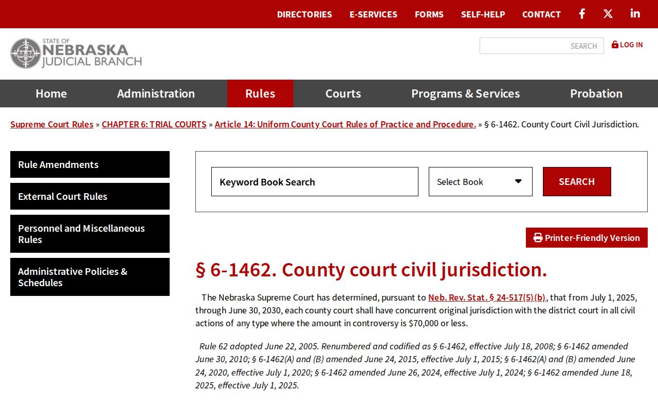 Hall County civil docket source showing Nebraska county court civil jurisdiction