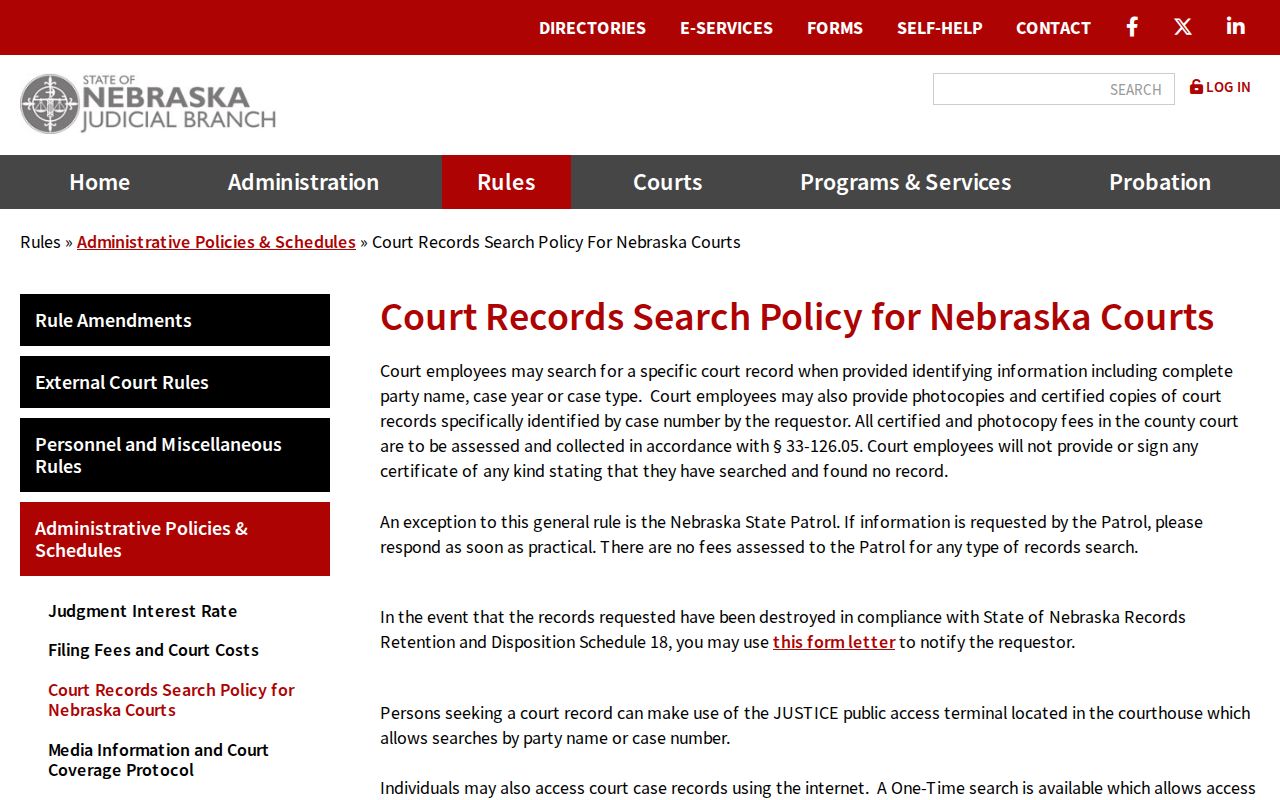 Hall County court record search Nebraska clerk search policy
